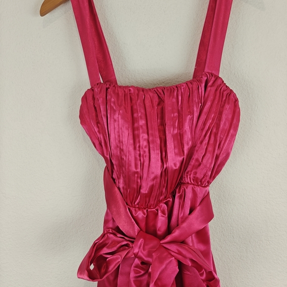 Anthropologie Maeve Nwot Pink Bow-Tie Satin Mini Dress Fairycore Whimsical Sz 4 - Picture 7 of 16